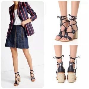 Rag & Bone Eden laced up block heal leather wrap sandal Navy 7